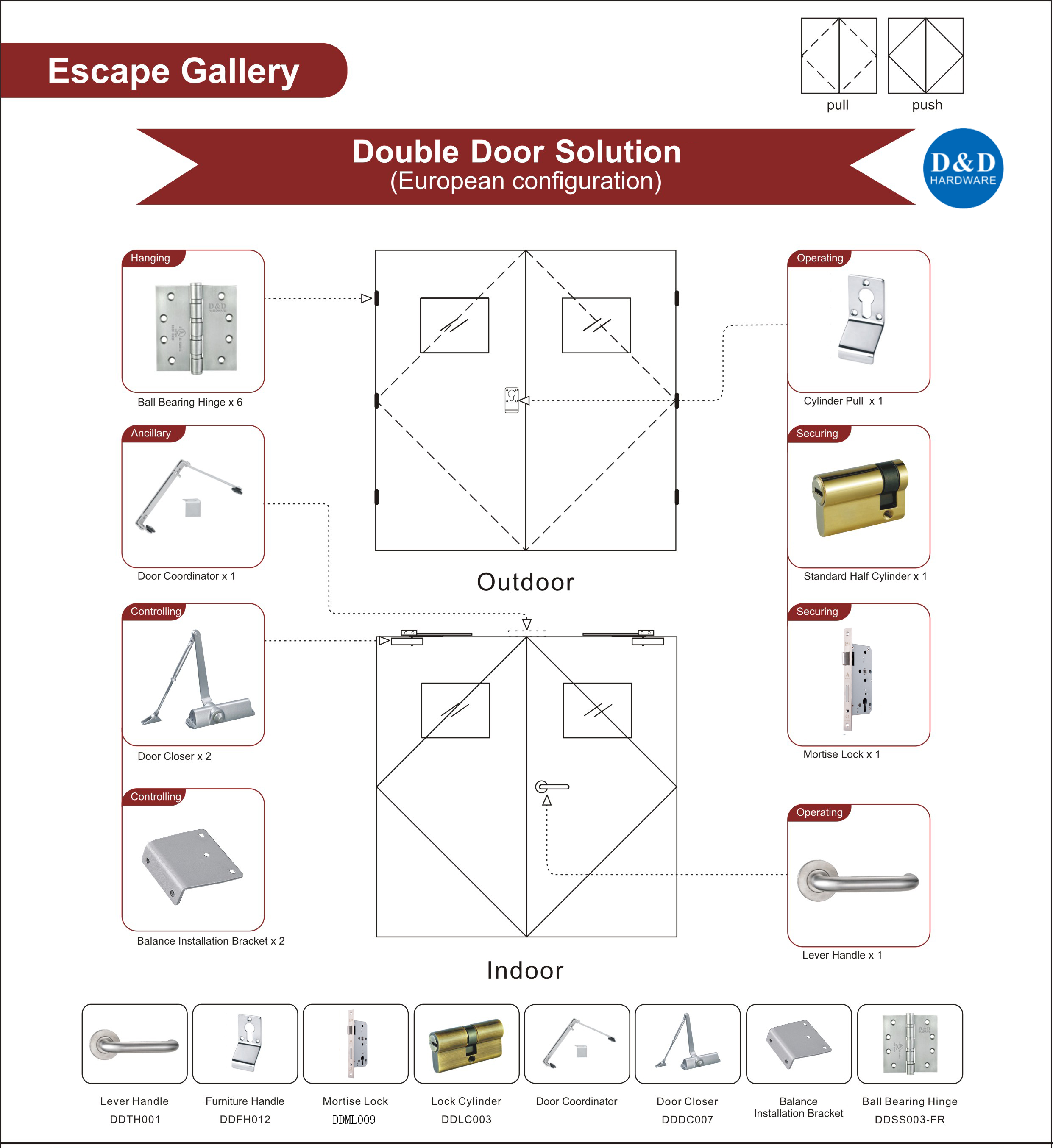 Holztür Eisenwaren für Escape Gallery Doppeltür