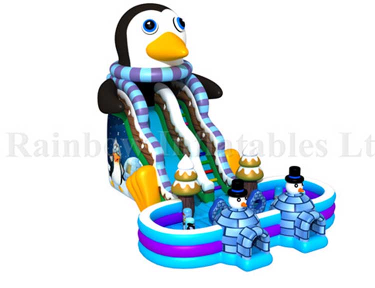 RB01018(13x9.5x9m) Inflatable penguin slide with pool , Inflatable Funcity With Slide For Kids