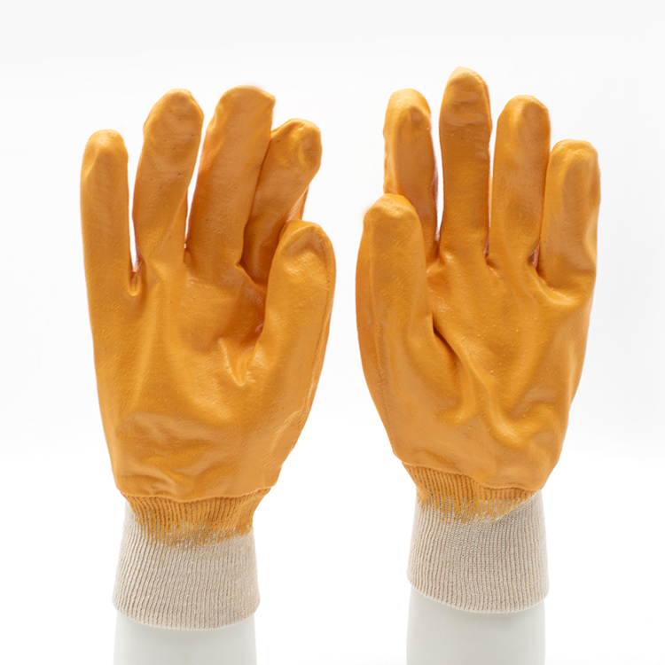 CE EN 388 Oil Resistant Open Back Yellow Nitrile Dipped Work Gloves