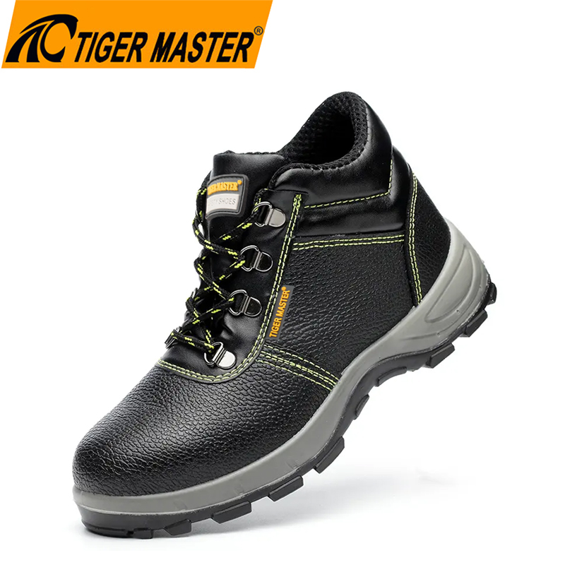 Black anti slip pu sole men steel toe safety shoes for construction