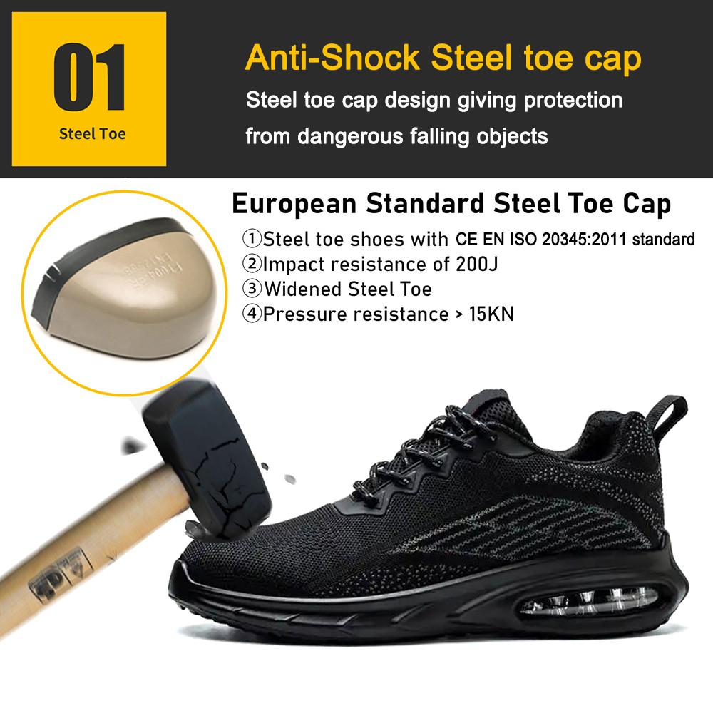 Black Steel Toe Breathable Safety Shoes Sport for Men