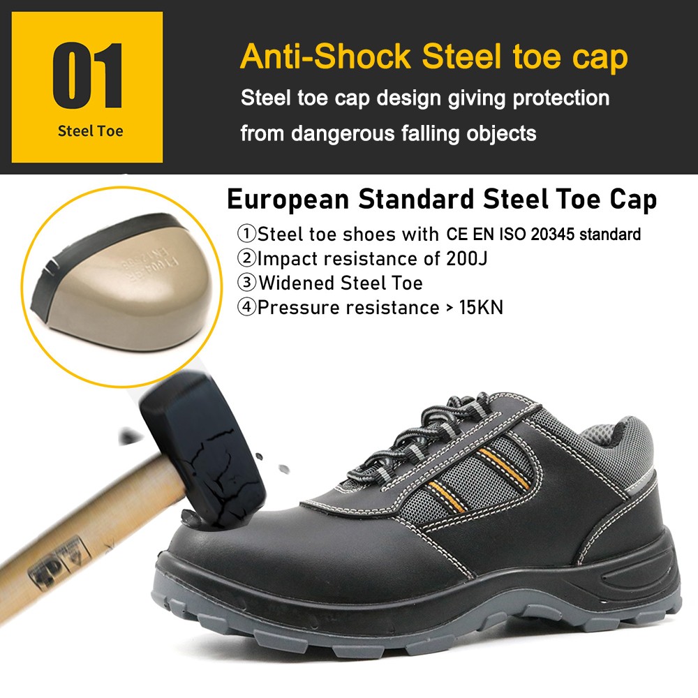 Black Steel Toe Construction Safety Shoes for Men