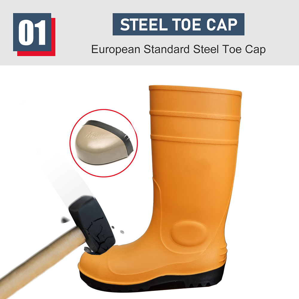 CE Certified Orange Pvc Safety Rain Boots with Steel Toe