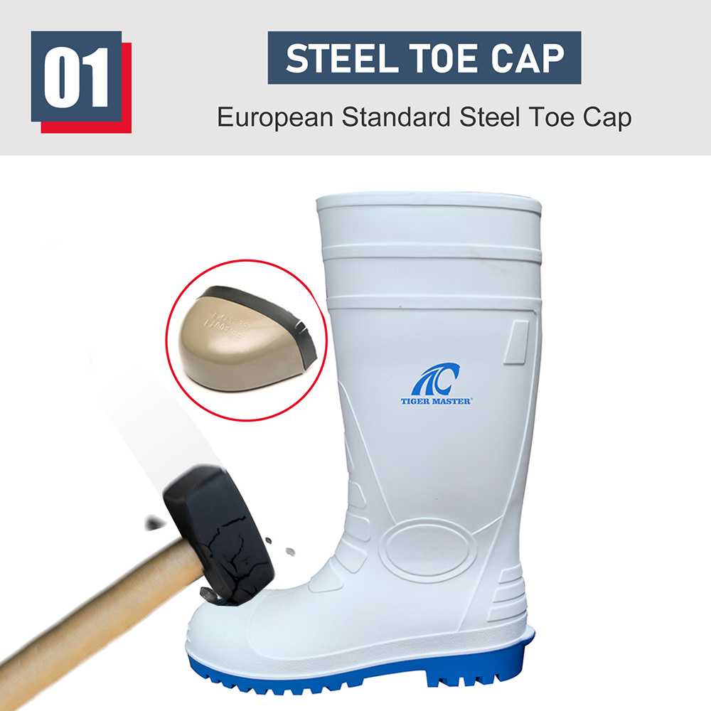 Waterproof White PVC Safety Rain Boots with Steel Toe