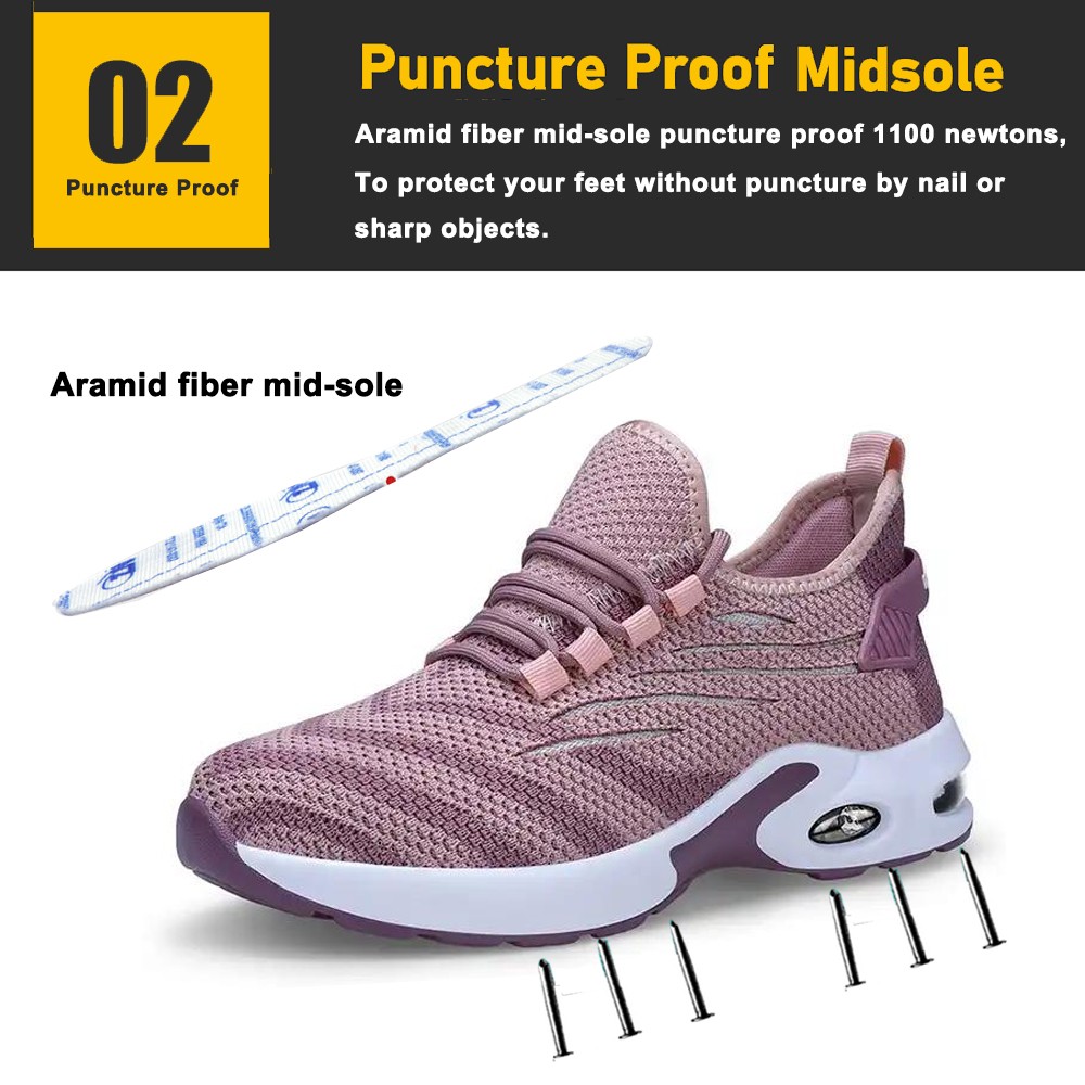 Air Cushioned Steel Toe Pink Women Safety Shoes 