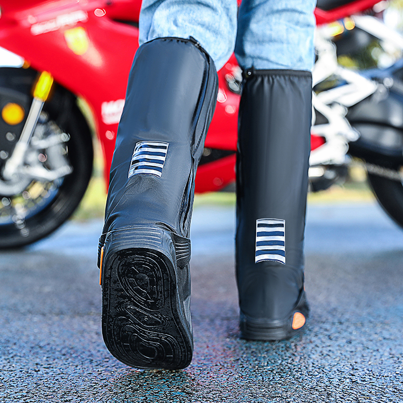 Black Waterproof Motorcycle PVC Knee High Rain Shoes Cover With Zipper
