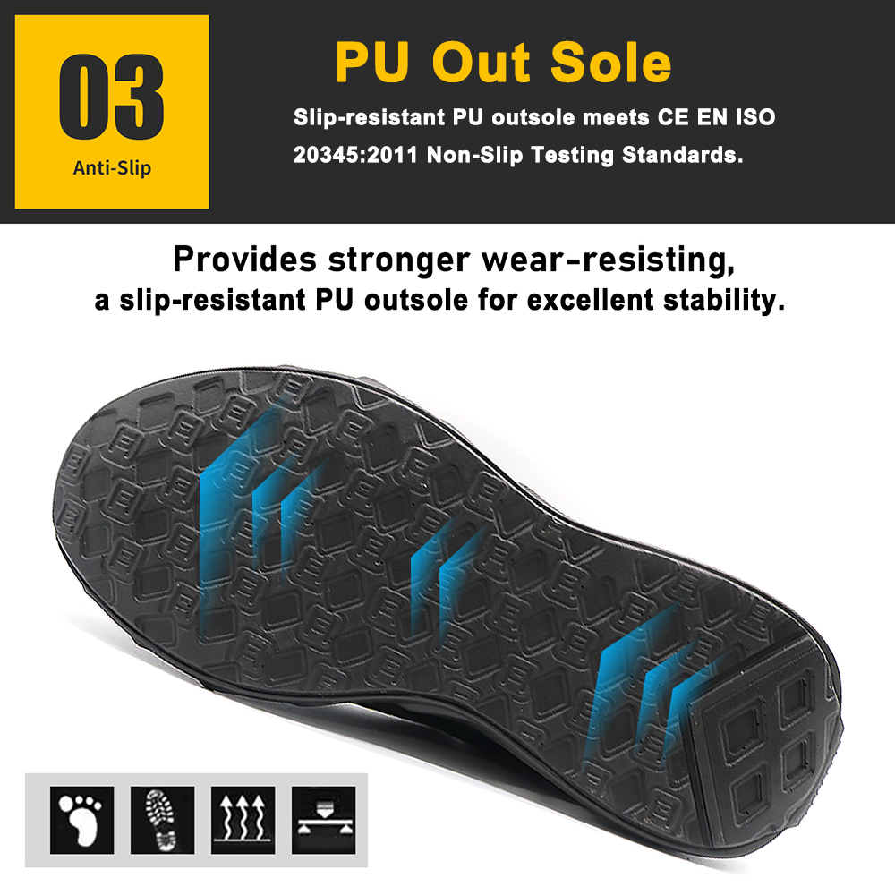Anti Slip PU Sole Steel Toe Breathable Safety Shoes for Men Light Weight