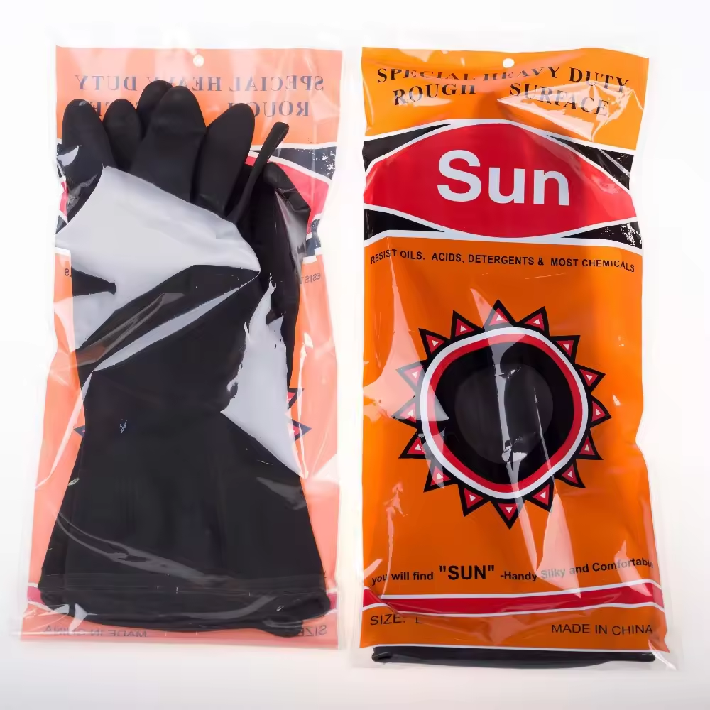 Black Orange Waterproof Oil Resistance Industrial Latex Gloves