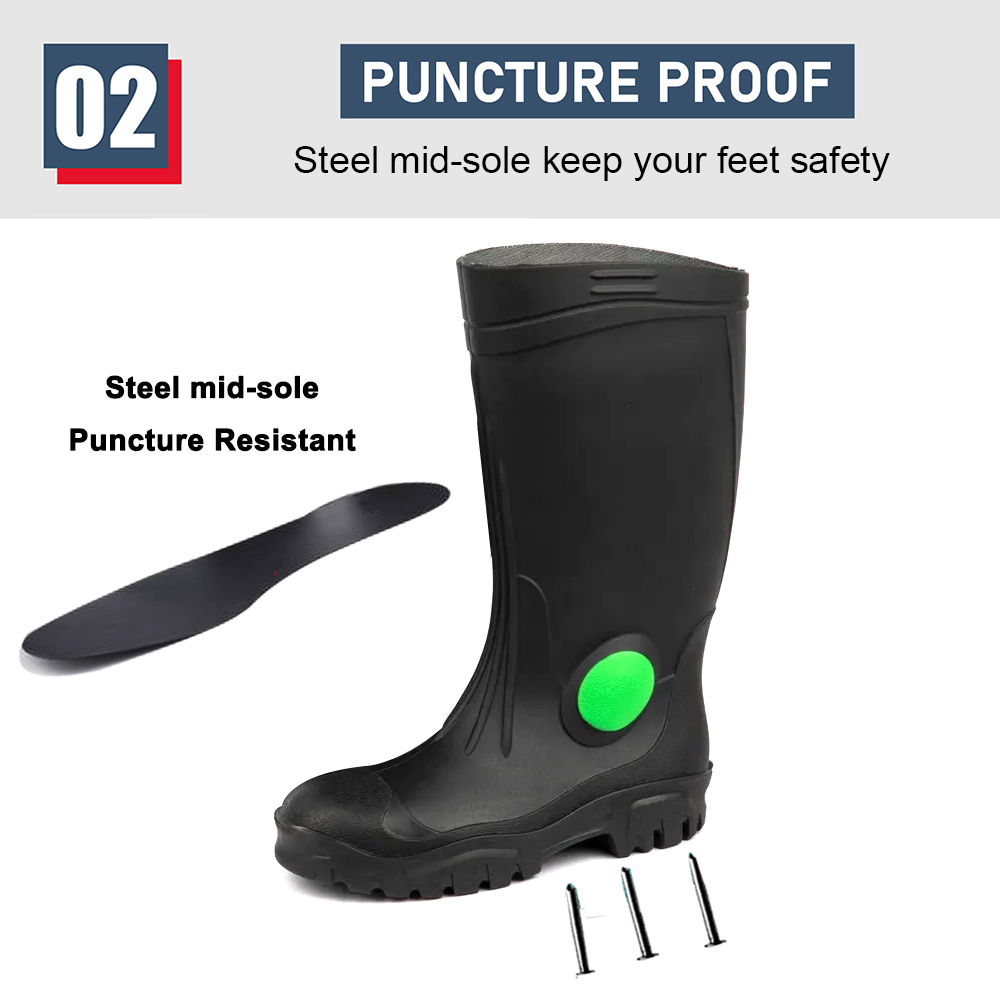 Black Waterproof PVC Safety Boots with Steel Toe