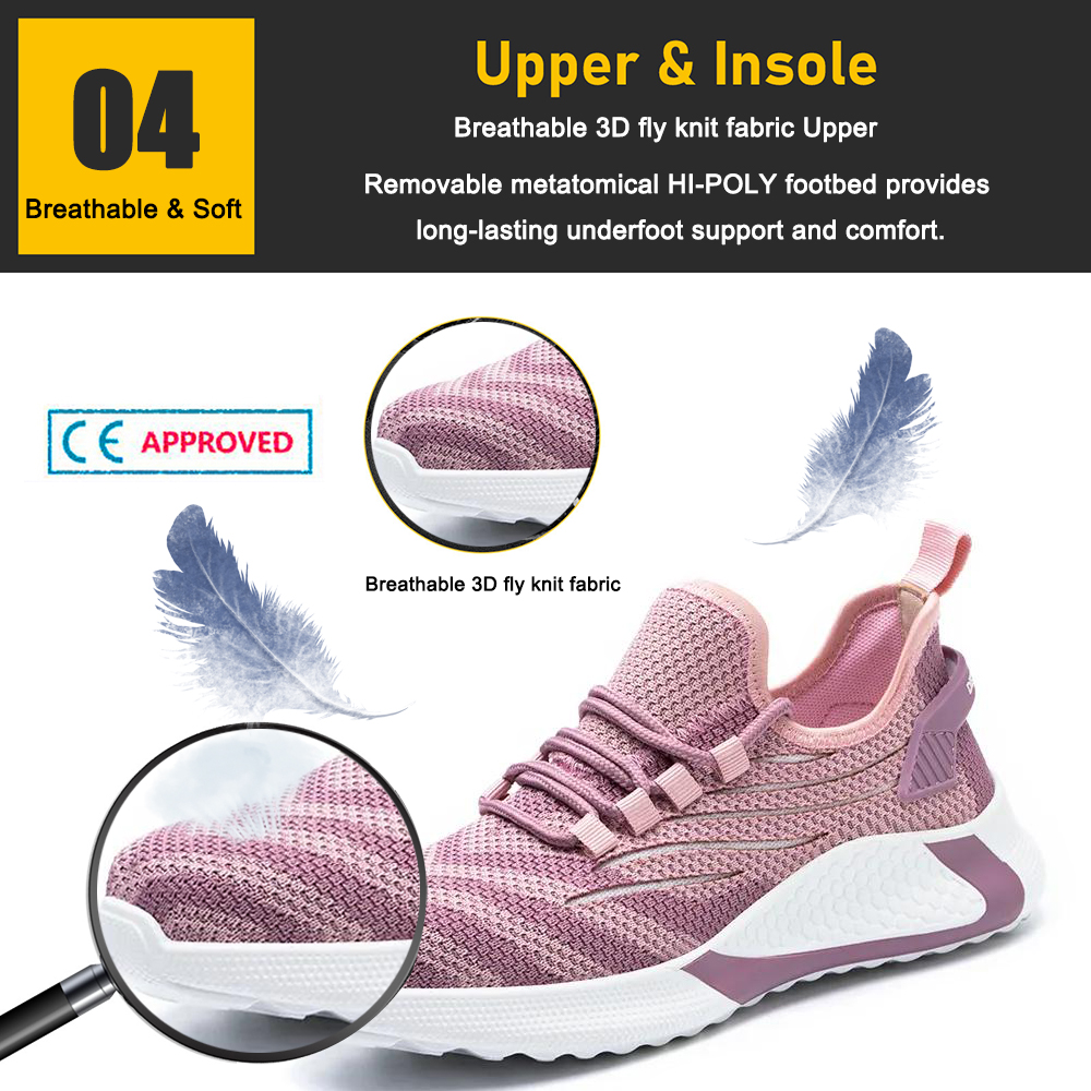 Anti Slip Fashionable Pink Safety Shoes for Women Steel Toe