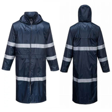 Navy Blue Waterproof Polyester PVC Hi-vis Reflective Raincoat