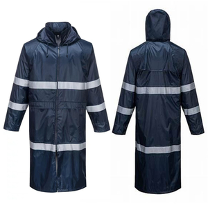 Navy Blue Waterproof Polyester PVC Hi-vis Reflective Raincoat