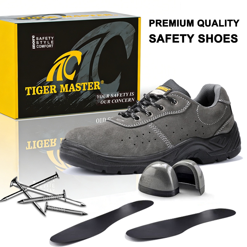 Grey Suede Work Safety Shoes with Steel Toe