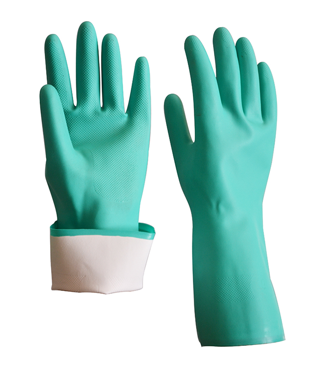 CE Anti Slip Waterproof Nitrile Household Industrial Gloves Green