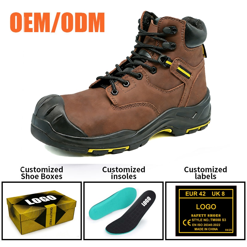 Fiberglass Toe High Quality Safety Shoes Brown Nubuck Leather