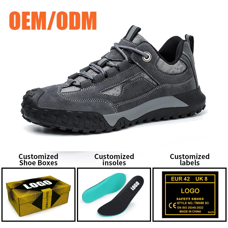 Anti-slip Rubber Sole Grey Suede Safety Shoes with Steel Toe