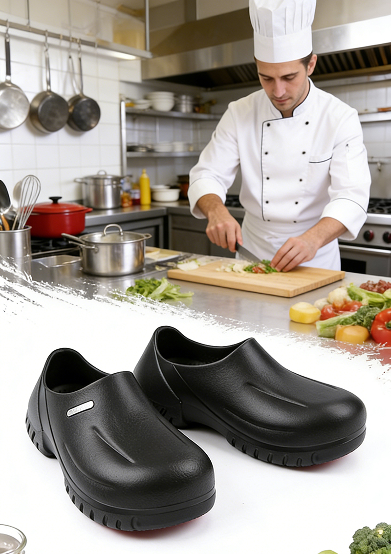 Black Anti-skid Steel Toe Eva Chef Safety Shoes for Kitchen Waterproof