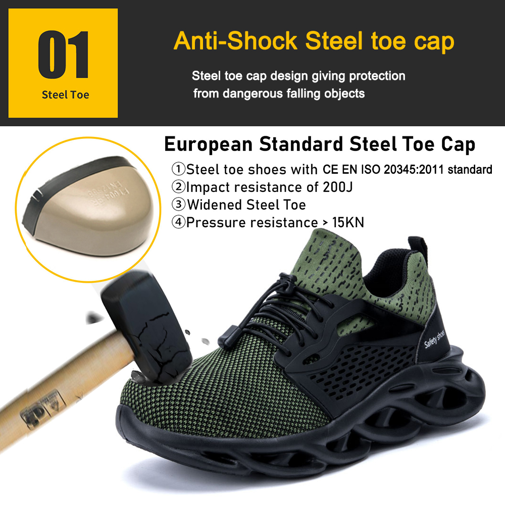 Green Steel Toe Men's Sport Safety Shoes Lightweight
