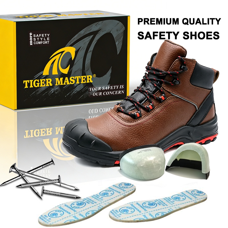 Fiberglass Toe Brown Leather Work Boots PU & Rubber Sole