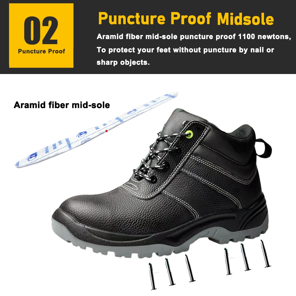 Black Leather Fiberglass Toe Safety Shoes for Men Industrial