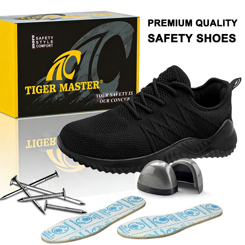 Anti-slip Black Sport Safety Shoes Rubber Sole for Warehouse