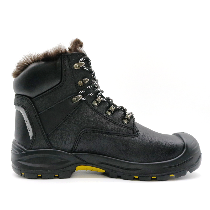 Black Leather Winter Warm Safety Shoes with Steel Toe