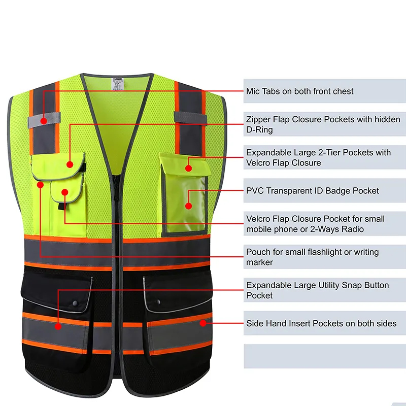 Polyester Hi-vis Reflective Safety Vest Multiple Pockets