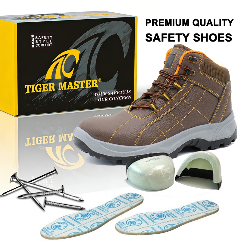 Non-metallic Fiberglass Toe Brown Leather Safety Shoes for Men