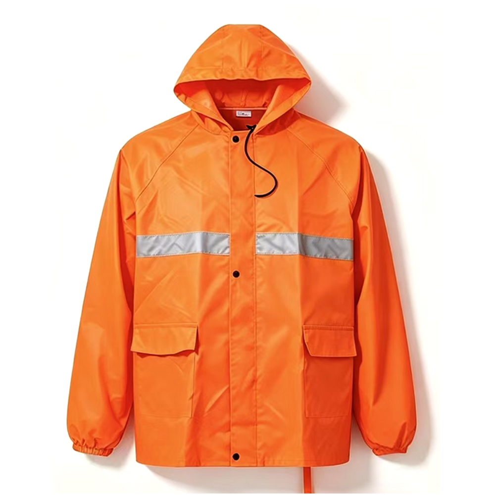 Orange Hooded Hi-vis Reflective Jacket Trousers Rainsuit