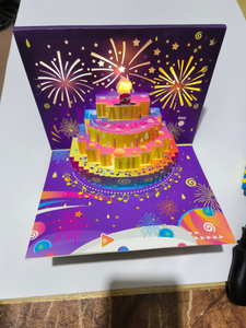 Factory Price 3D Pop-up Light Birthday Cards Blowable Happy Musical Cake with Music Cheers Sound Funny Popup for Kids Made Paper