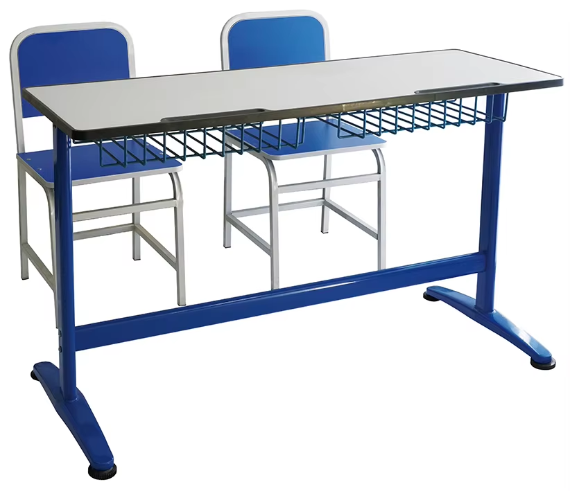 Factory Cheap Modern School Furniture MDF Board Detachable Double Student Desk and Chair
