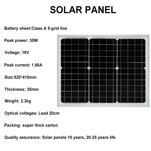 نظام التثبيت الشمسي لوحة الطاقة الشمسية 30W 