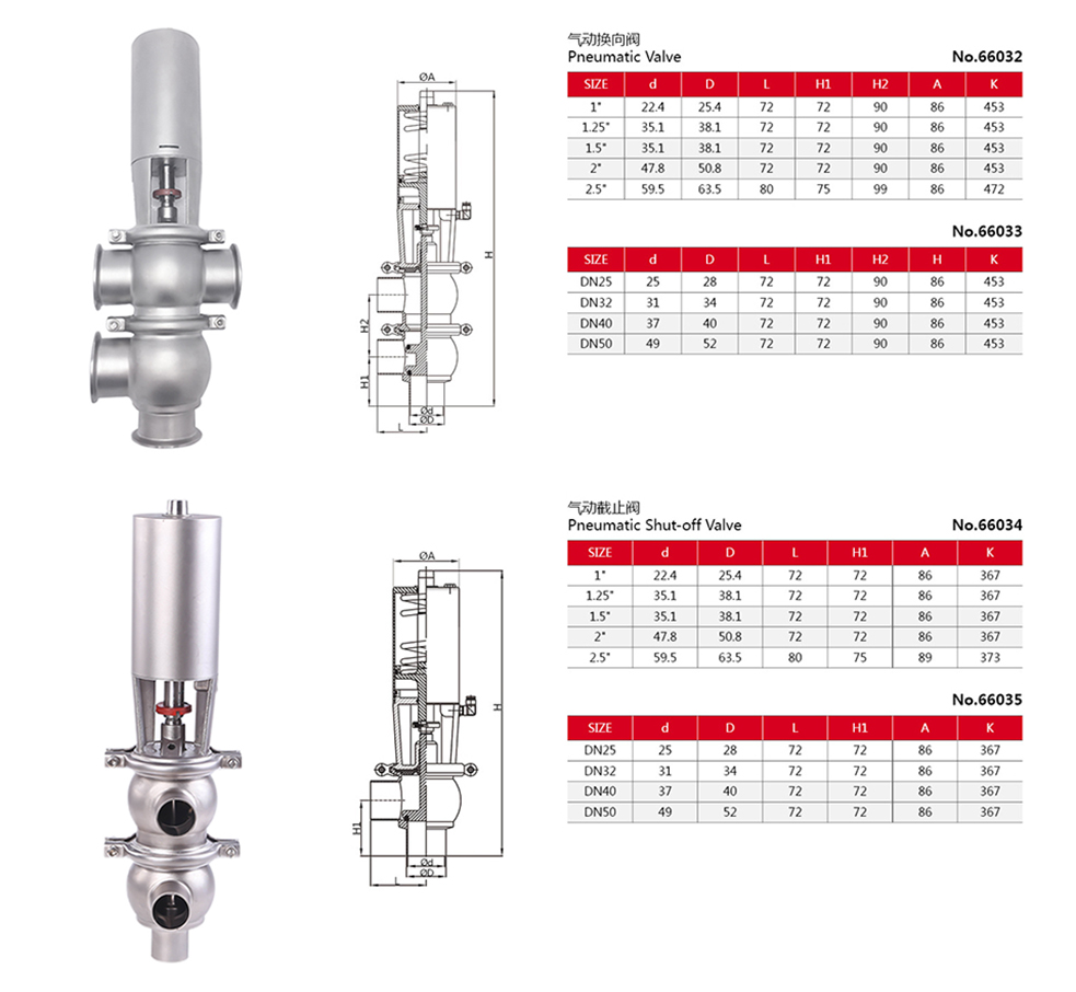 Чертеж гигиенических и санитарных клапанов деления потока из нержавеющей стали