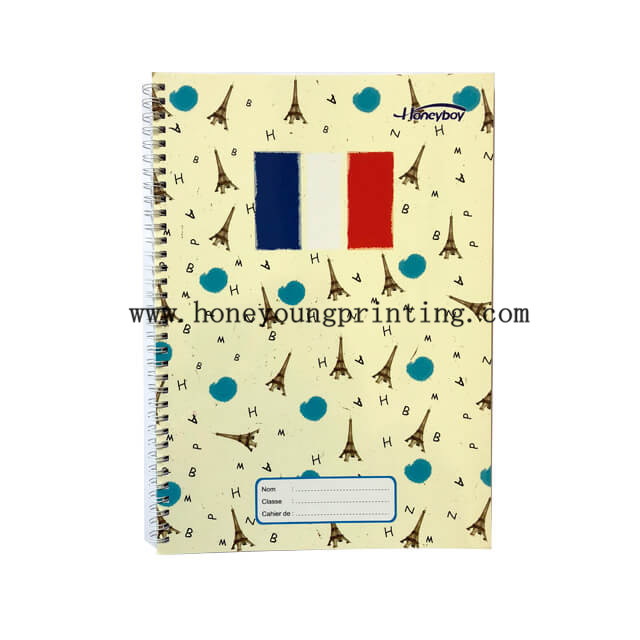 Soft cover double spiral notebook assorted designs 8mm single line with red margin A4 size for student