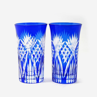 hand cut 7 oz cobalt blue glass tumbler
