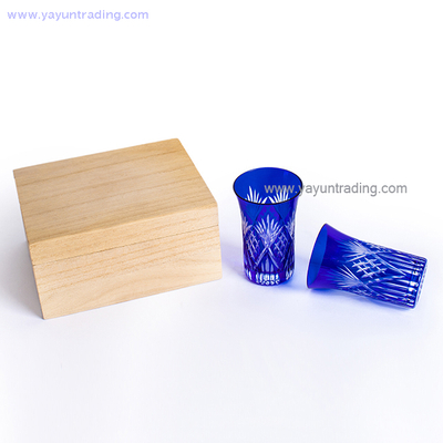 Hand Cutting Cobalt Blue Whiskey Shot Glass with Gift Box for Wedding And Collection 