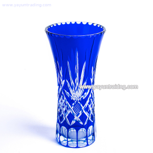 overlay and hand cutting cobalt blue glass vase for artificial flower