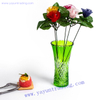 green cut to clear artificial glass flower vase