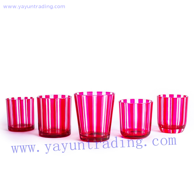 pink hand cut sprayed colored glass candle tumbler