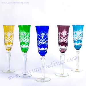 hand cut set 6 colored champagne flute