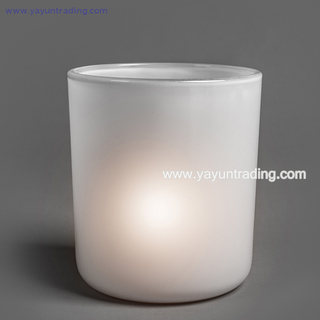 Hot Sale Cylindrical shape Frosted White Glass Candle Holder 