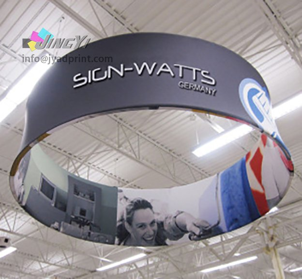 Round Tension Hanging Siang, Spandex Fabric Poster Trade Show Booth Exhibit Display, Circle Hanging Banner Signs For Exhibition