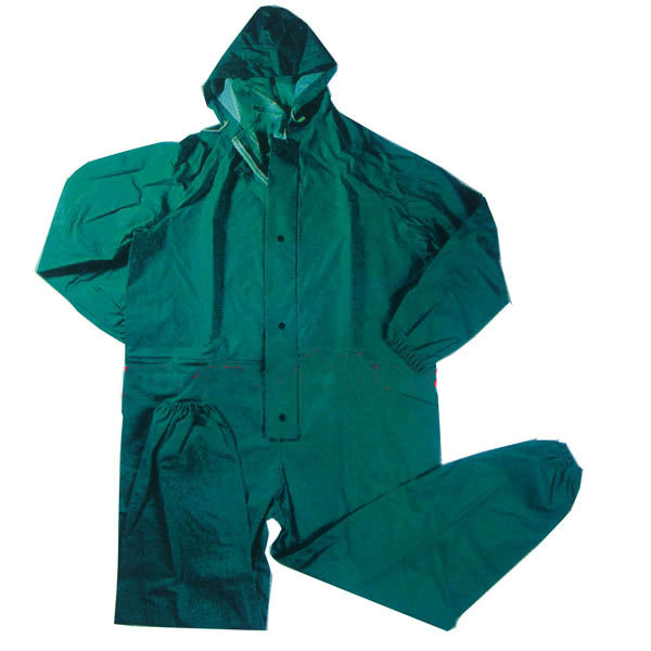 green pvc/polyester/pvc coverall style raincoats