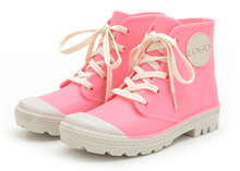 Fashion pink ladies ankle rain boots with lace