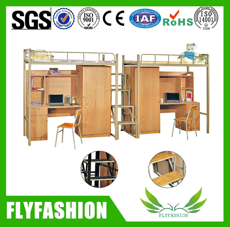 Hot sale wooden school dormitory furniture student bunk bed with desk and wardrobe (BD-16)