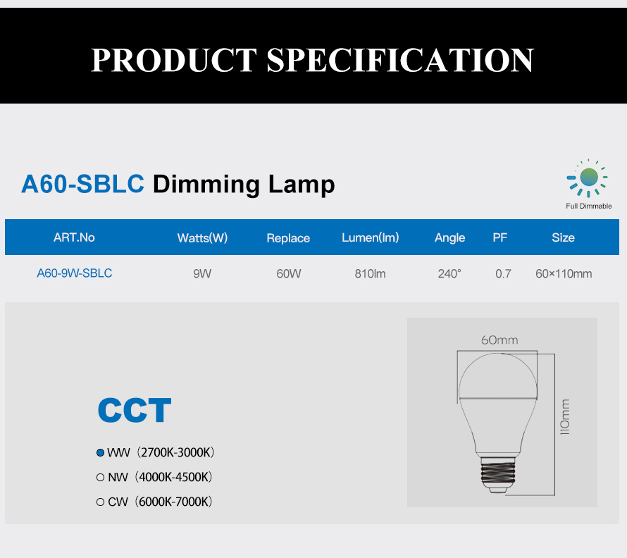 A60 9W LED Dimming Bulb