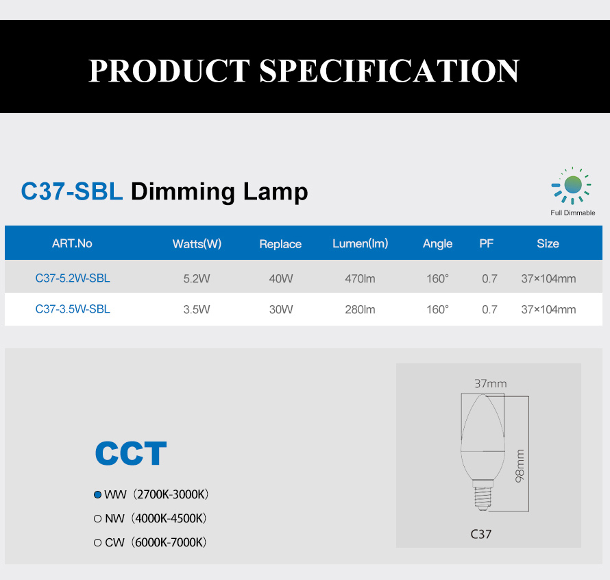 C37 LED Dimming Bulb