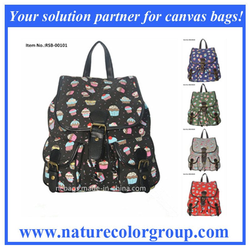 Cupcake Print School Backpack in Woven Bag Fabric (RSB-001)