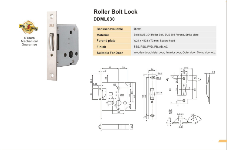 Hardware de bloqueo de perno de rodillo