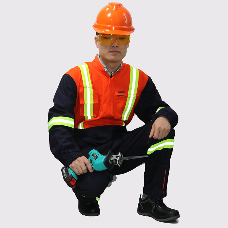 One Piece BICOLOR 270 Grams Cotton Waterproof High Visibility Reflective Safety Coverall Workwear